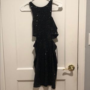 Longer dress black sparkly with side cut outs